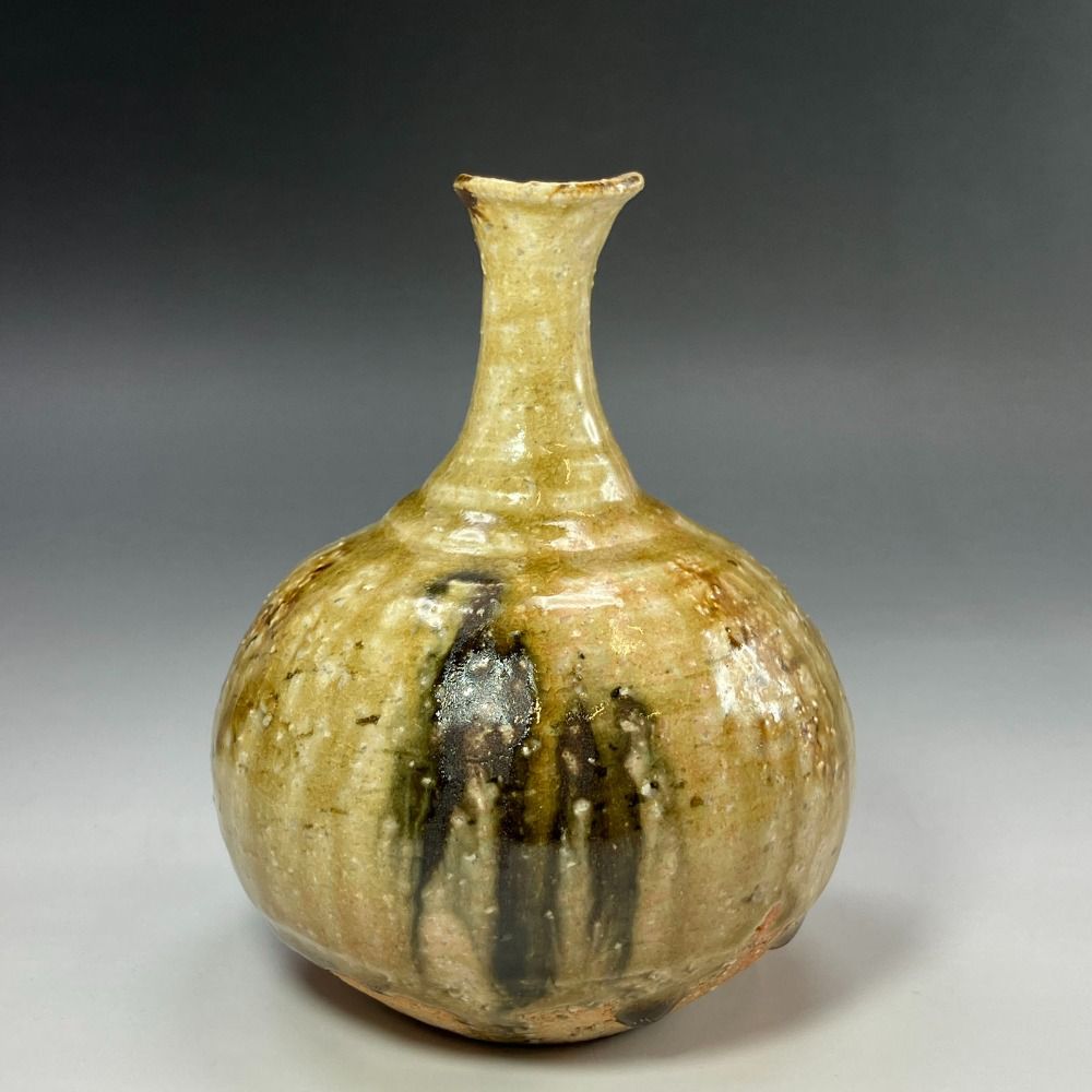 廣永窯 坪島土平 作 流釉小壺 陶磁器 _ 花瓶