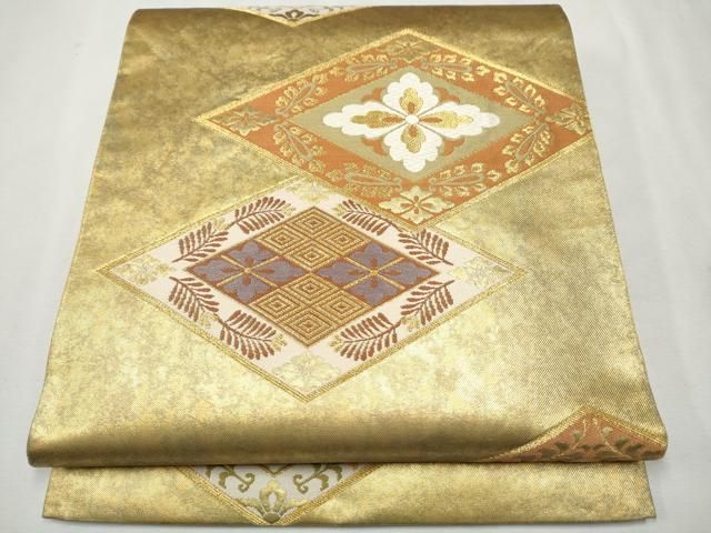 平和屋着物●西陣 川島織物 六通柄 本袋帯 菱花文 金糸 引箔 正絹 CAAR7981hy
