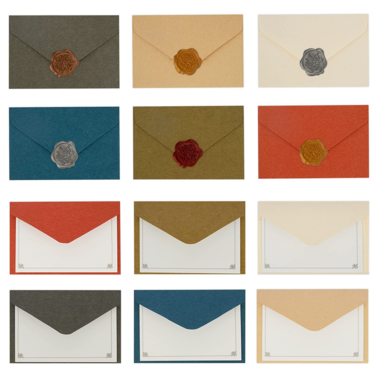 合計72点 招待状 結婚式 アンティーク風 シール セット シーリングワックス 封筒 挨拶カード グリーティングカード セット01 ミニサイズ 感謝カード メッセージカード TEMLUM