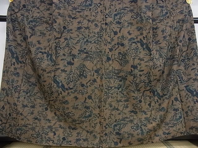 平和屋本店■極上　染織の名門　しょうざん 　生紬　小紋　更紗花鳥文　反端付き　正絹　逸品　KAAA1007kk4 平和屋本店□極上 染織の名門 しょうざん 生紬 小紋 更紗花鳥文 反端