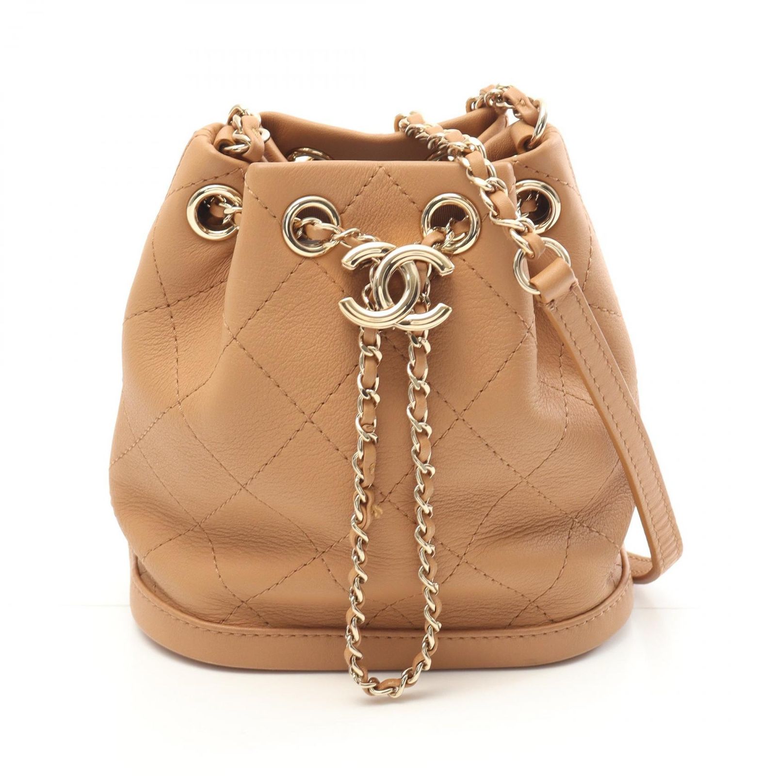 CHANELショルダーバッグ　マトラッセ　スモールバケットチェーンショルダー シャネル マトラッセ レザー チェーンショルダーバッグ スモール