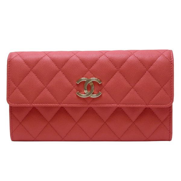 シャネル　 ＣＨＡＮＥＬ　キャビアスキン　マトラッセ　長財布　フラップ　ロングウォレット　チェッカーフラッグ　　ＡＰ３１３３　コーラル系