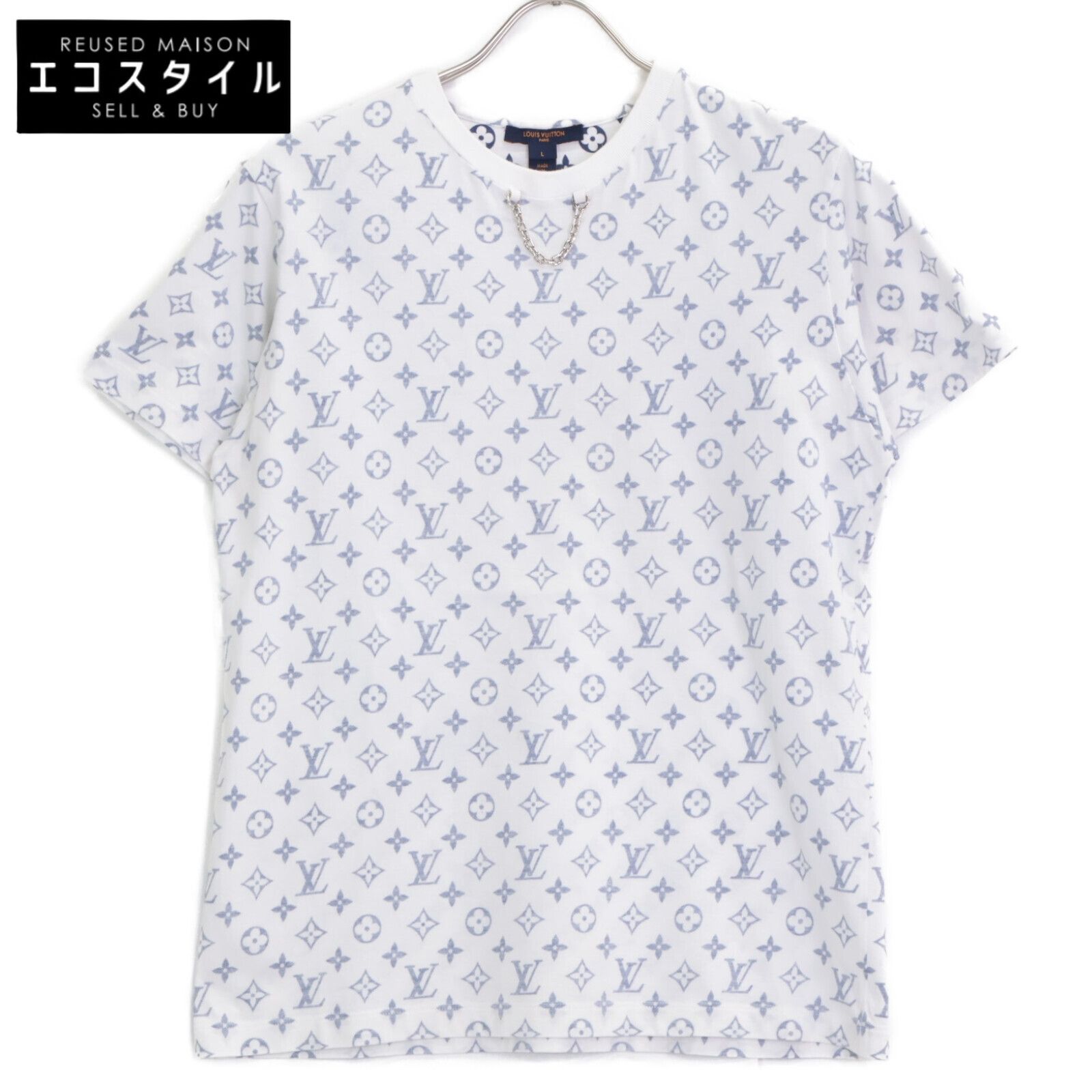 LOUIS VUITTON ルイヴィトン ﾎﾜｲﾄ×ﾌﾞﾙｰ 1A8QDI ｴｽｶﾙﾌﾟﾘﾝﾃｯﾄﾞTｼｬﾂ L