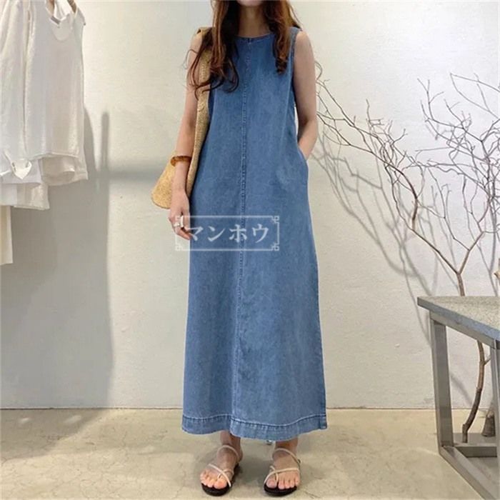デニムワンピース ロングワンピース ワンピース タンクトップ