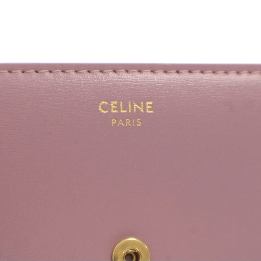CELINE 三つ折り財布 ピンク ゴールド金具 レザー コンパクトウォレット CELINE (セリーヌ) トリオンフ コンパクトウォレット ピンク レザー 三