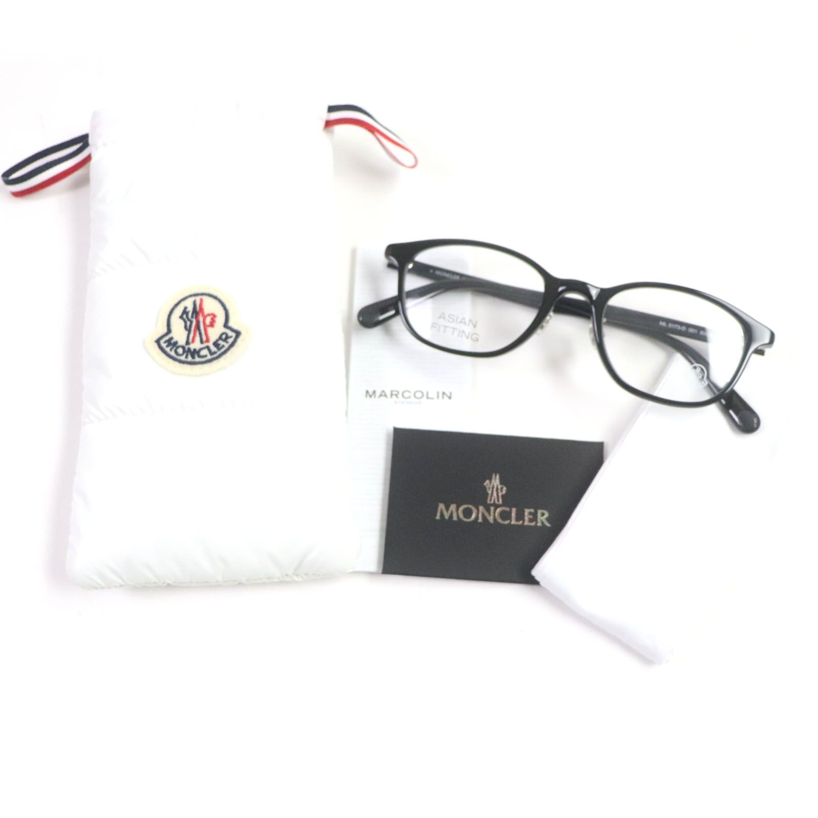 未使用品▼MONCLER モンクレール ML5173-D 001 ロゴ入り ウェリントン メガネ 眼鏡 アイウェア ブラック 50□20 145  デモレンズ イタリア製