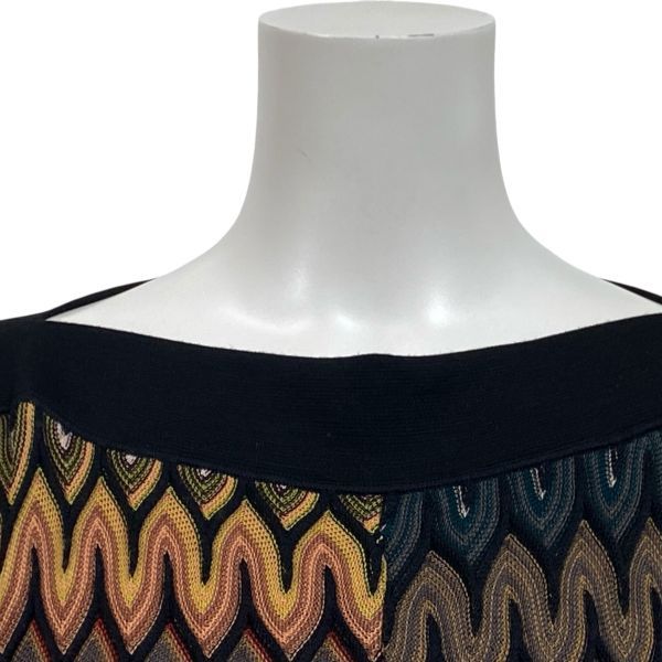 ミッソーニ MISSONI 半袖ワンピース Vネック 42 総柄 ◇ ミッソーニ MISSONI ニットワンピース 膝丈 半袖 黒 マルチ