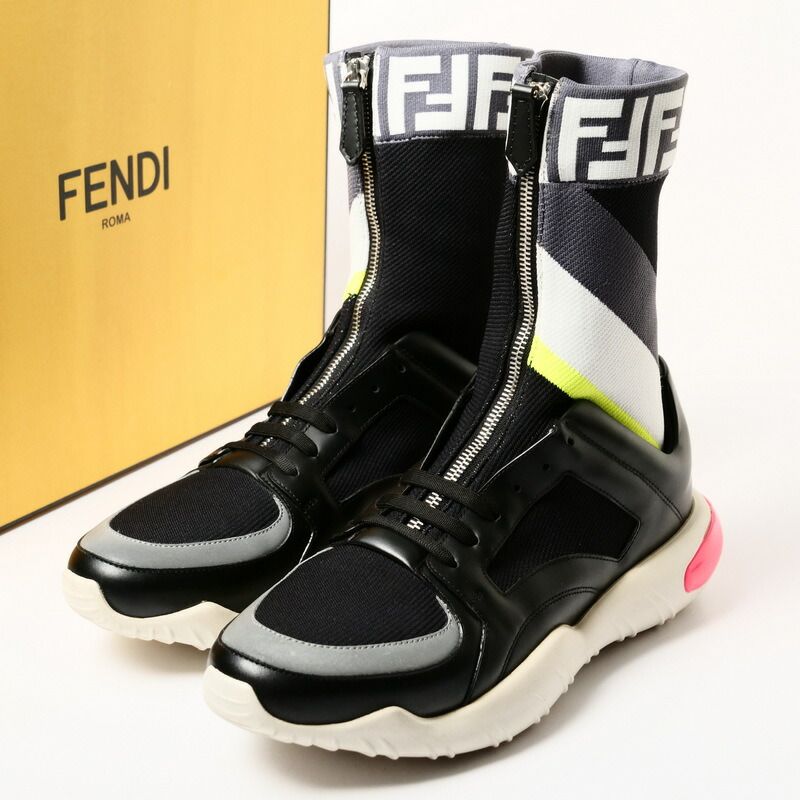 □美品□FENDI フェンディ ズッカ ニット×レザー ハイカットスニーカー メンズ サイズ8（26cm相当）ソックス スニーカー 7E1236  イタリア製 ブランド古着【中古】20231206/GO8383 - メルカリ