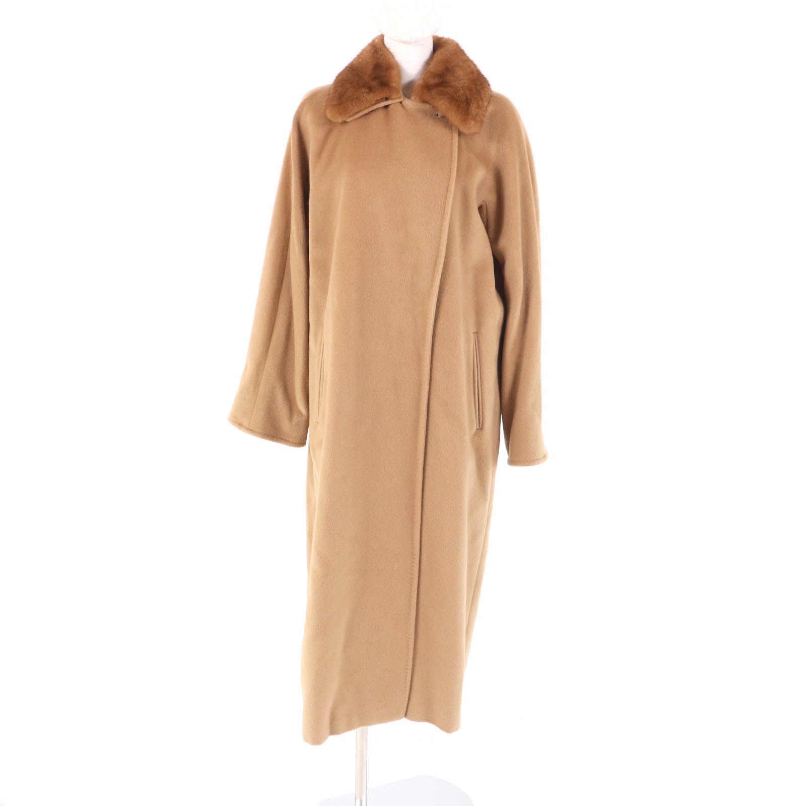 美品白タグMaxMara マックスマーラカシミヤキャメルファーコート
