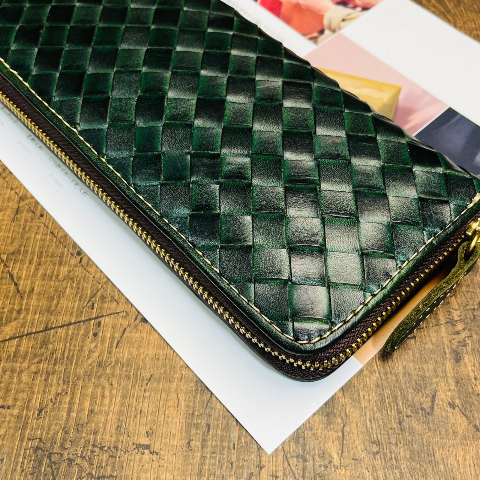 新作品 緑グリーン系 ハンドメイド ブライドレザー ヌメ革 本革牛革