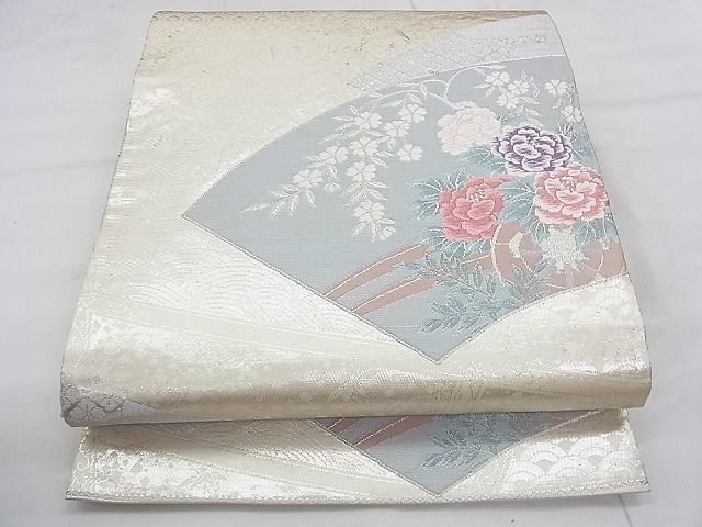 平和屋着物◎六通柄袋帯 唐織 華車扇面華文 金銀糸 逸品