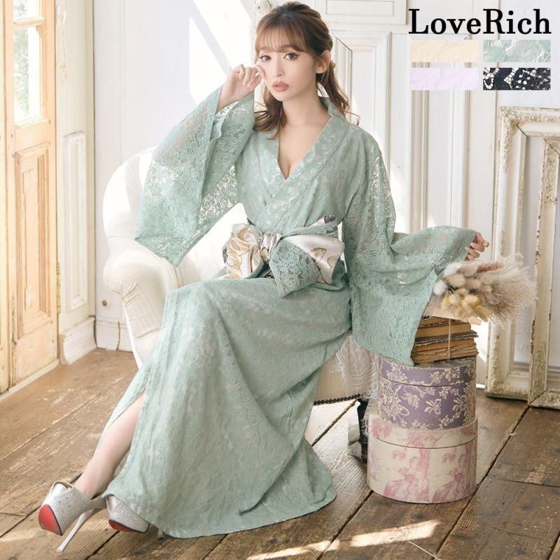 LoveRich ラブリッチ 総レース ロング 美胸 浴衣風 豪華 帯 花魁 着物