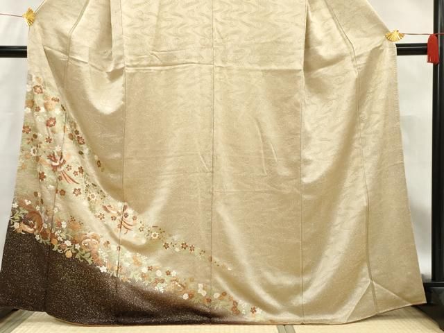 平和屋着物□訪問着 花喰い鳥 暈し染め 金彩 正絹 逸品 AAAX8193cs  