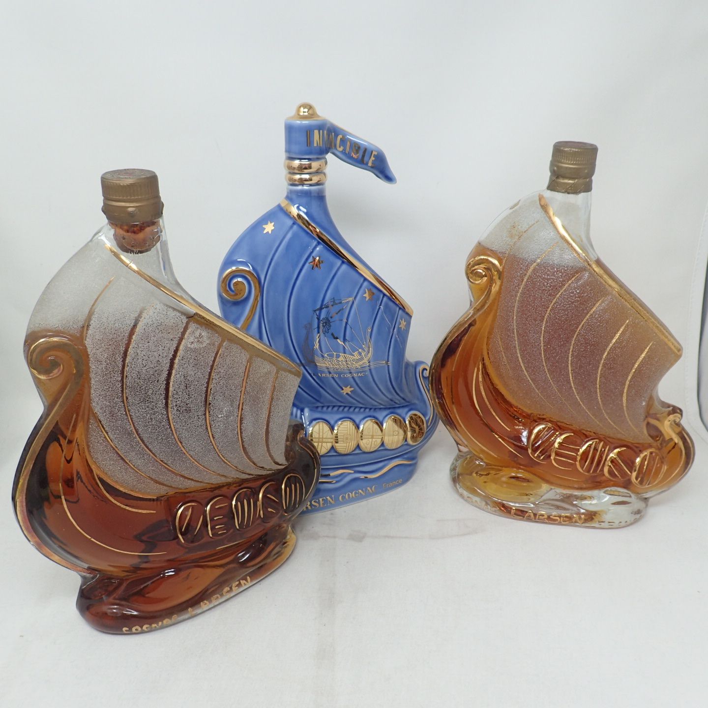 空ボトル ラーセン シップ 3本セット 700ml 陶器 船 空瓶 詰替 ディスプレイ ゴールド シルバー クリア 19-10042SI 大得価，格安 ラーセンヴァイキングシップ空ボトル3本セット