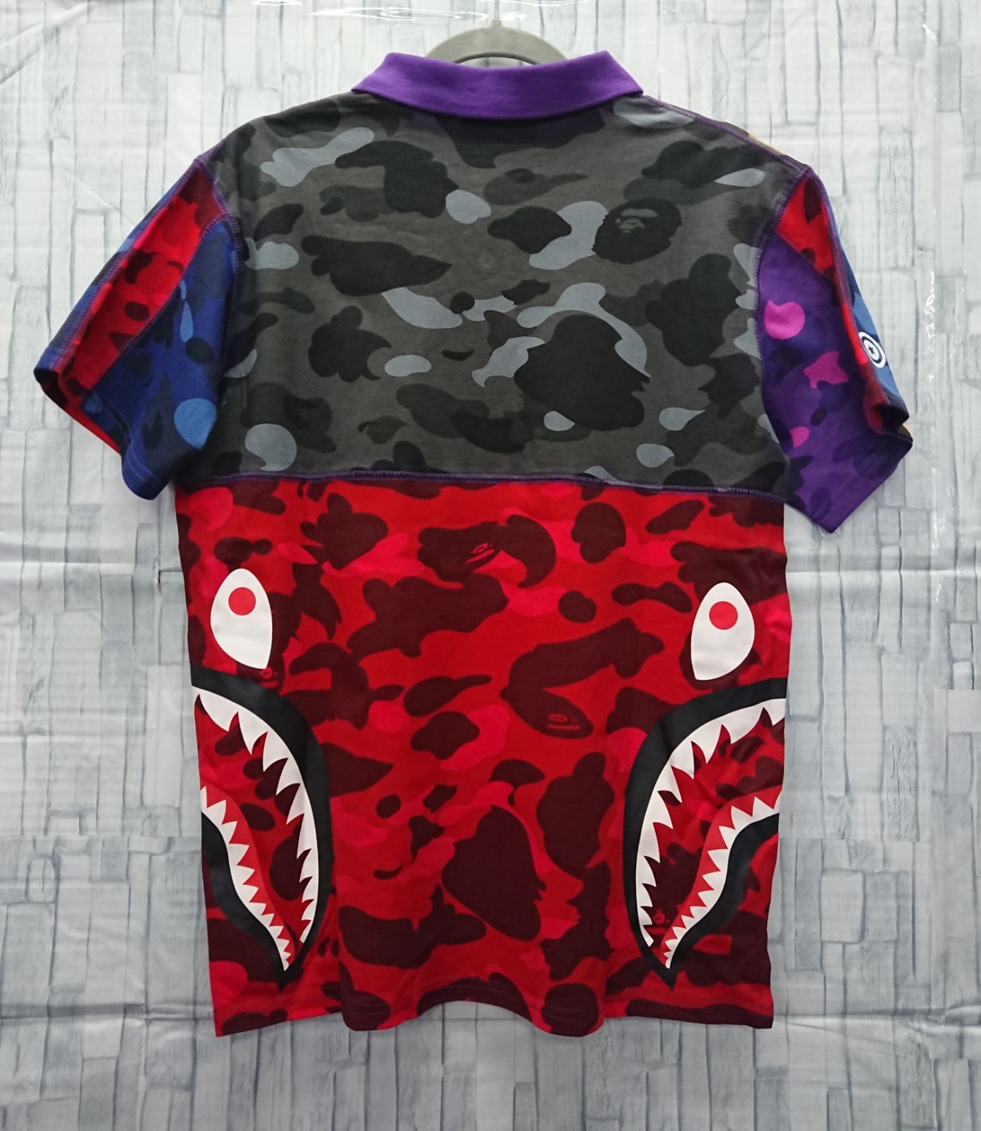 ア・ベイシング・エイプ  スター柄  マルチカラー　ポロシャツ L  ＢＡＰＥ BAPE スター ポロシャツ Lサイズ a bathing ape BAPE sta エイプ