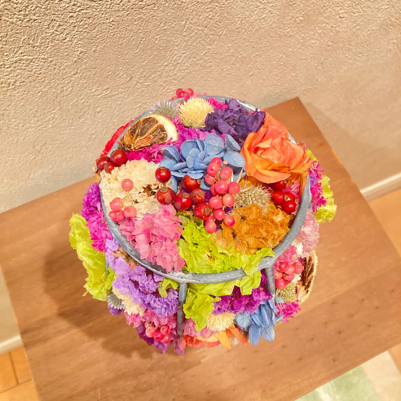 かごアレンジメント ドライ＆プリザーブドフラワー