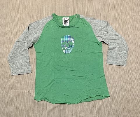 LEFT FIELD レフトフィールド ラグラン7分袖Tシャツ 緑 グレー S