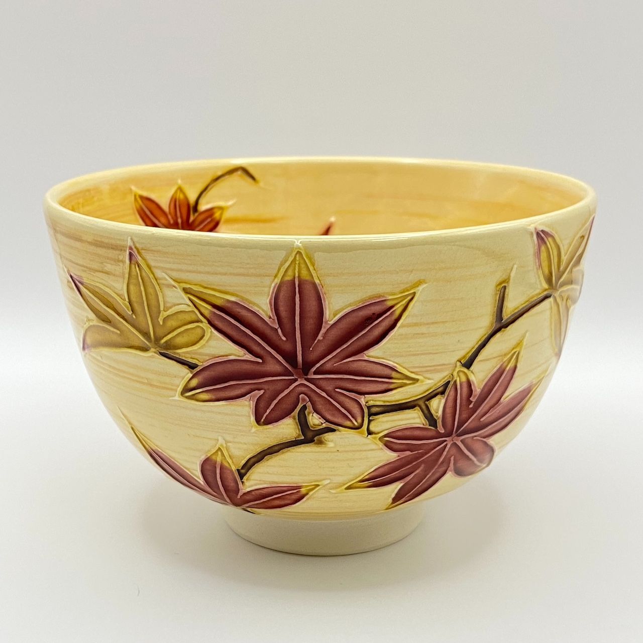 新品】抹茶茶碗 黄金交趾 紅葉 山本一如 共箱入 茶道具 茶盌 茶器 未