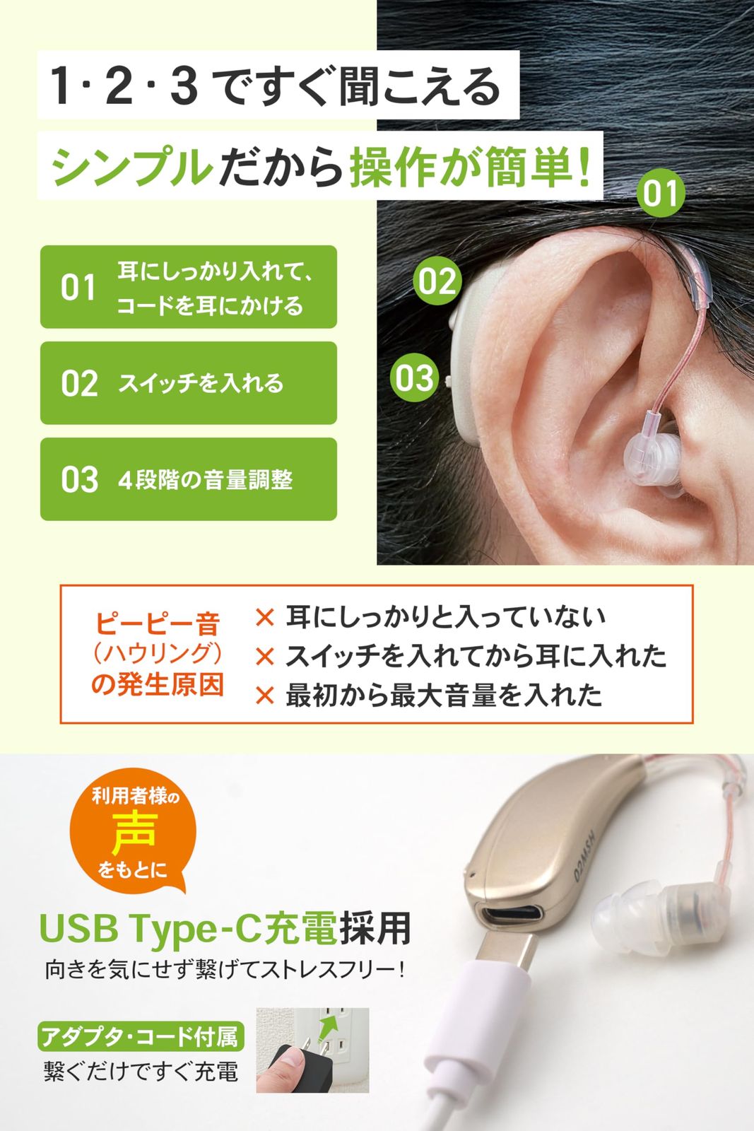 日本メーカー みみサポ ヒアリングPRO 「 新しい聴こえの 耳かけ型 集