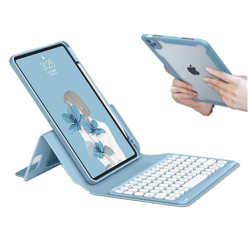 iPad Pro 11 2022/Air第5世代/第4世代キーボードケースiPad Pro 11 第4 3世代/Air 5/Air 4 ケースキーボード付き 縦置き 磁気吸着 脱着式 透明ケース 丸型キー Bluetoothカラーキーボード カバー