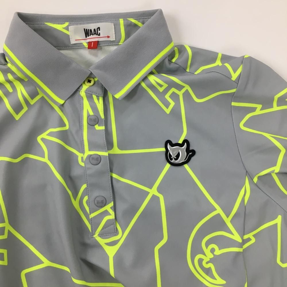 （セール）開催中 人気ブランドも続々プライス 超美品】ワック 総柄 ライトグレー×蛍光イエロー 半袖ポロシャツ レディースウェア