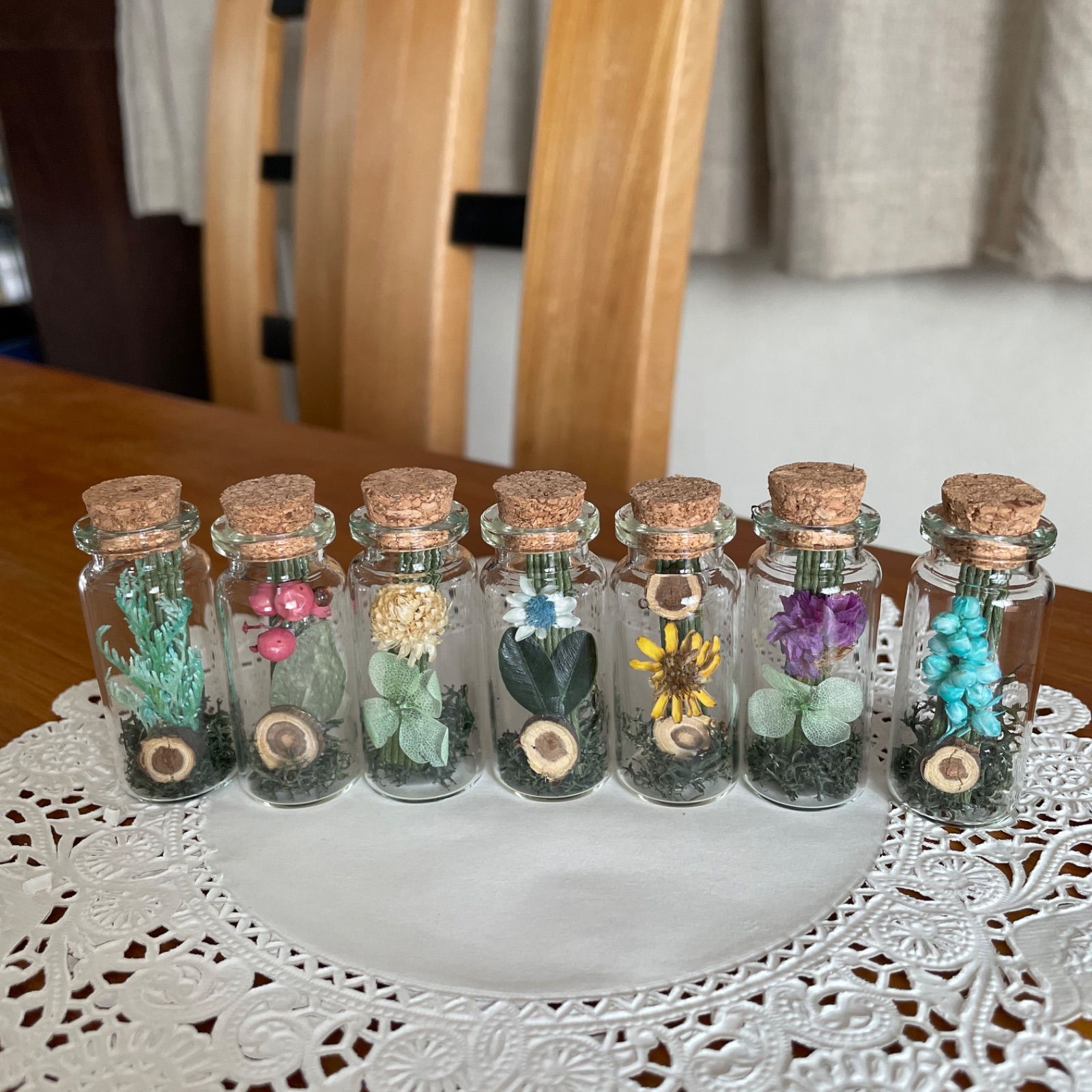 専用＊ Jumbo bottleドライフラワーボトル　グリーン② ドライフラワー ミニボトルフラワー7点セット No.25 - メルカリ