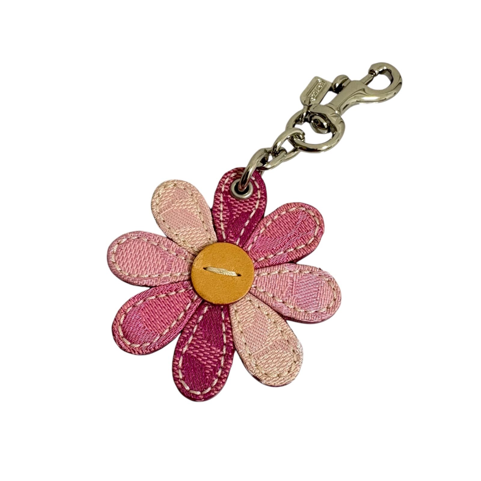 ♥級 Coach Multicolor Flower Daisy Signature Bag Cham コーチ マルチカラー ピンク フラワーチャーム シグネチャー