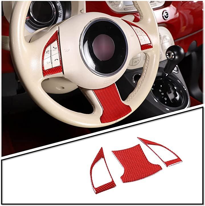 Sauicemy FOR FIAT 500 2011-2019年適用 カーボンファイバースタイルの車内および外装装飾トリムキット 3 赤 炭素繊維のテクスチャ( 赤 - 炭素繊維のテクスチャ，  スタイル 3)