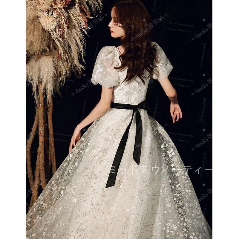 カラードレス パフスリーブ 20代 30代 40代 演奏会ドレス ホワイト 演奏会 声楽衣装 発表会 袖あり ロングドレス フォーマルドレス コンクール 大きいサイズ カラードレス パフスリーブ 20代 30代 40代 演奏会ドレス ホワイト