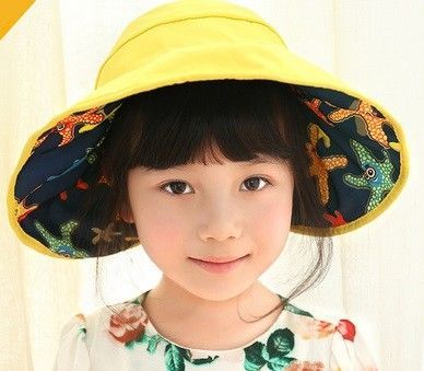 サンバイザー キッズ ヒトデ柄 マリン 柔らか素材 (イエロー)