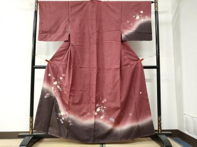 平和屋着物●訪問着 紬地 作家物 吹き寄せ花文 金彩 正絹 ♥ CAAW8337yc