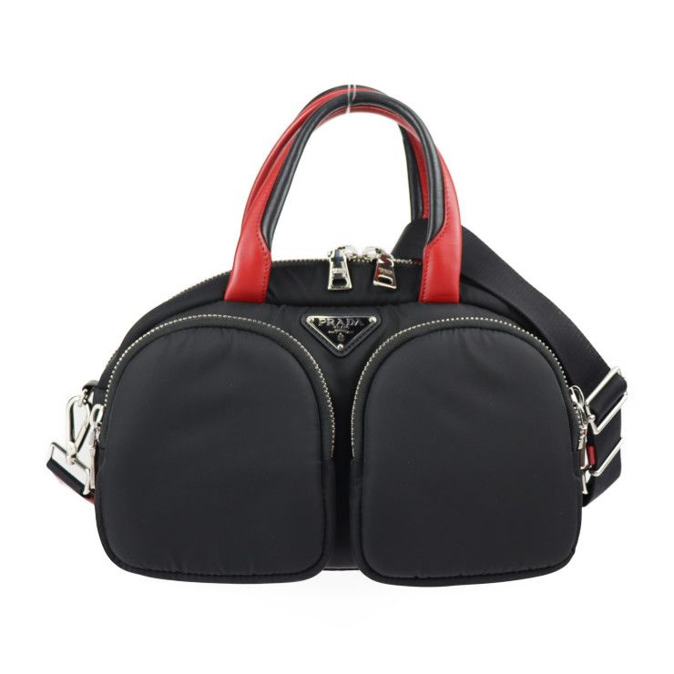 PRADA プラダ ハンドバッグ 1BB062 ナイロン レザー ブラック レッド