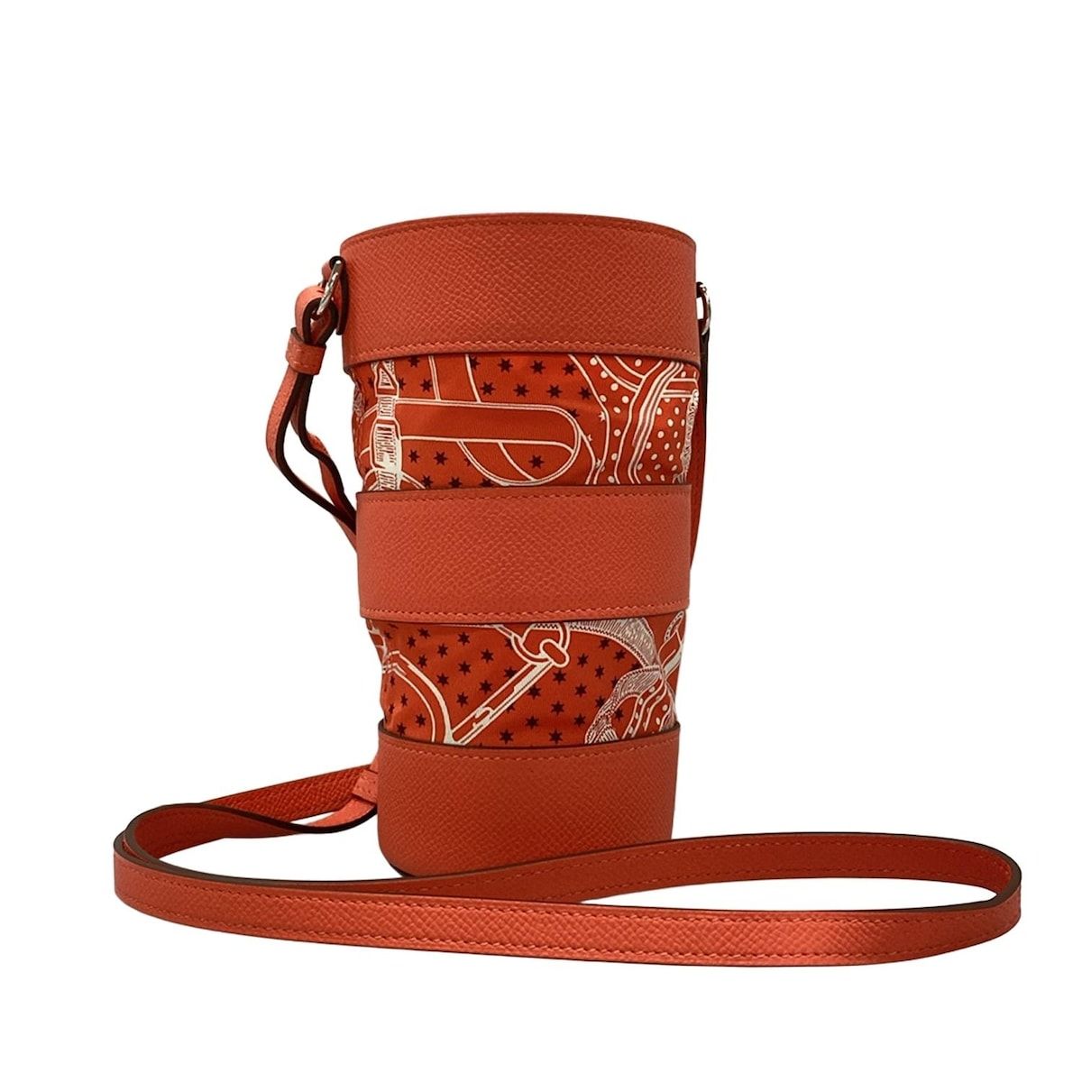 HERMES エルメス 小物入れ ボトルホルダー アヴェックソワ オレンジフィールド エプロン ドール プリント シルク