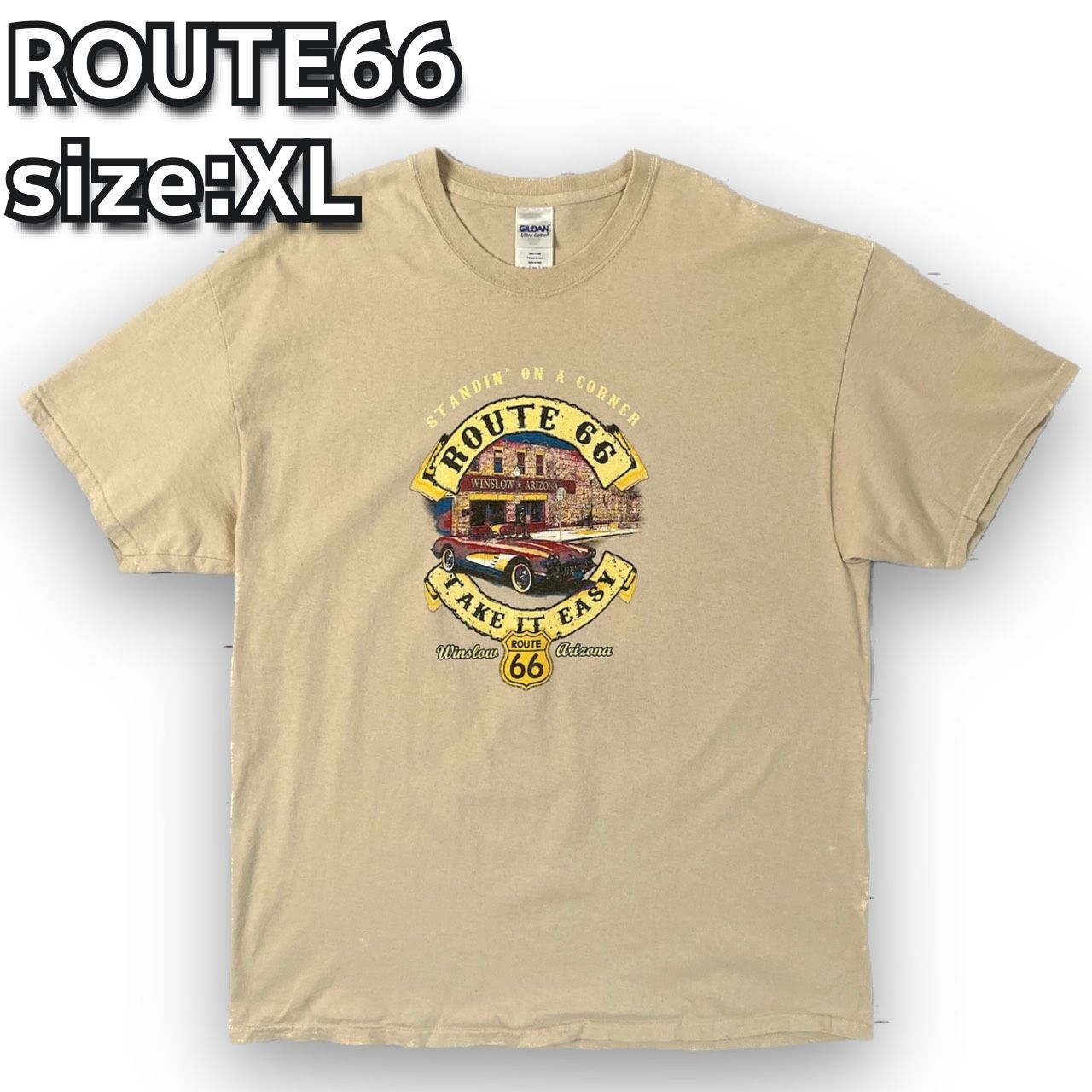 ハーレーダビッドソン デカロゴ バイク ルート66 両面プリント Tシャツ XL-