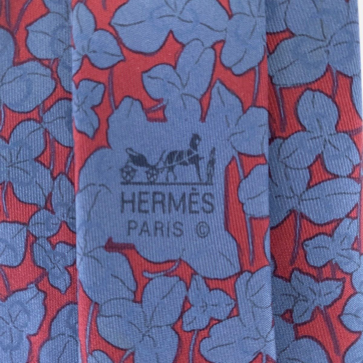 HERMES エルメス 総柄 ブルー ピンク シルク 剣先8.0cm ネクタイ メンズ 104763