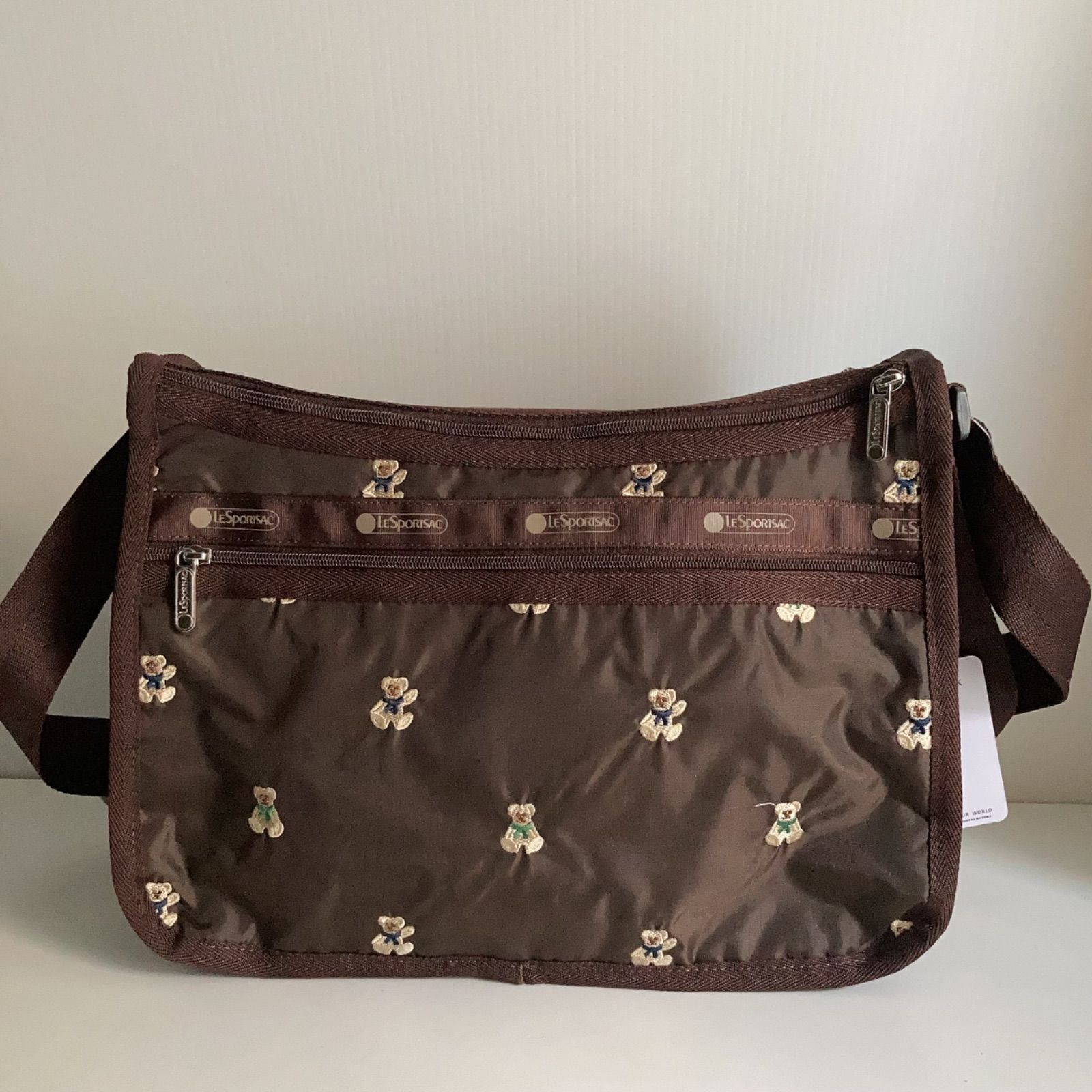 レスポートサック ショルダー 定番 くま 刺繍 テディーベアー クマ