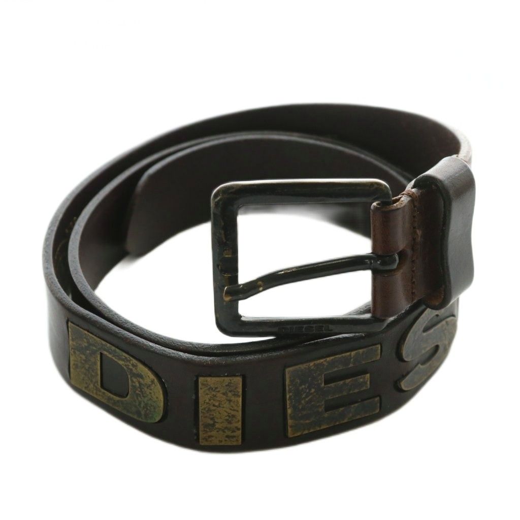 ディーゼル DIESEL ベルト 牛革 レザー ハトメ ロゴ 刻印 85 34 茶色 ブラウン B-BOLD X03733 XZ GY11