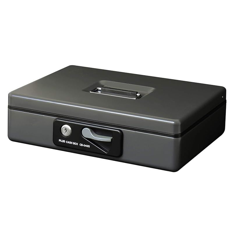 プラス 金庫 手提金庫 小型 W300×D240×80mm ダークグレー 13-126 1