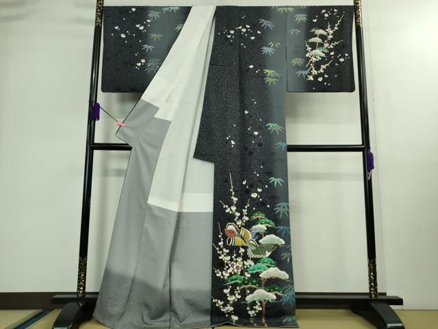 平和屋本店■極上　人間国宝　羽田登喜男　TOKIOetTOKI　訪問着　鴛鴦　雪持ち　松竹梅　暈し染め　金銀彩　逸品　DZAB0348kh5 平和屋本店□極上 人間国宝 羽田登喜男 TOKIOetTOKI 訪問着 鴛鴦 雪