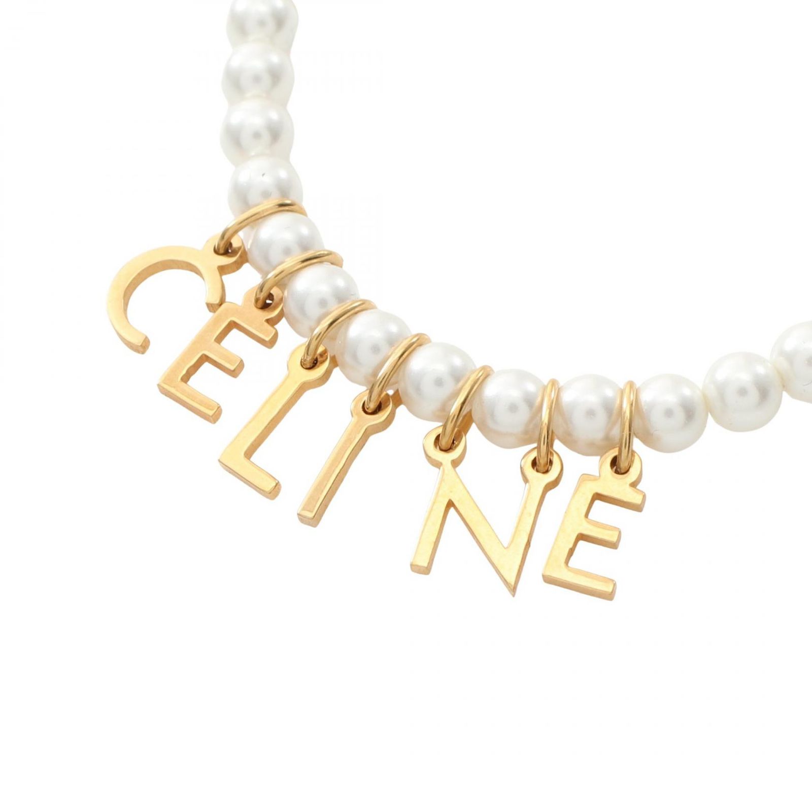 セリーヌ CELINE ネックレス ロゴ パールホワイト/ゴールド GP