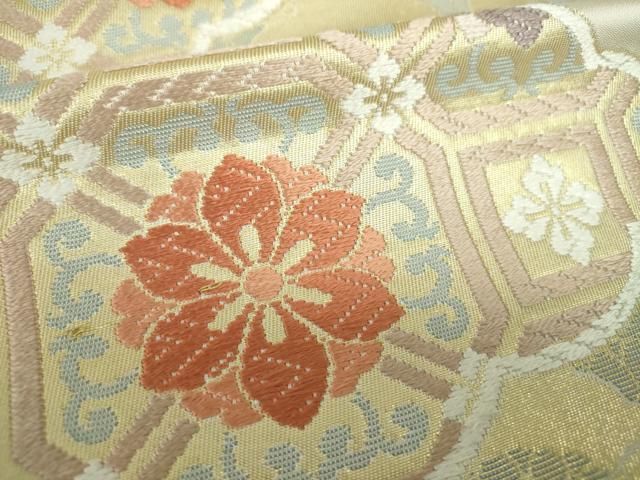 平和屋着物○西陣 川島織物 六通柄 本袋帯 雲取り蜀江花文 金糸