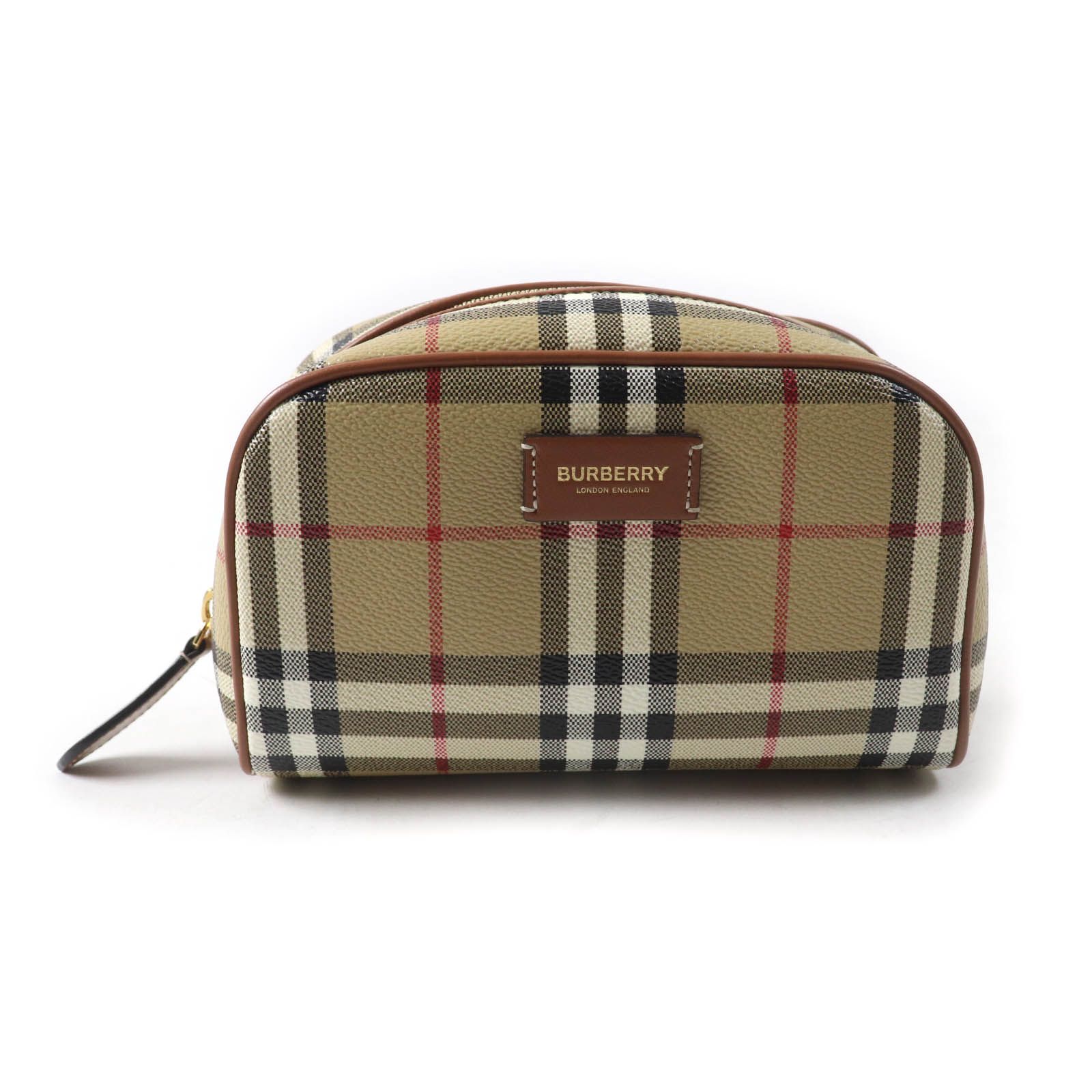 美品★BURBERRY バーバリー 8067159 バーバリー プローサム レザーロゴパッチ付 ノバチェック柄 アクセサリーポーチ ベージュ 箱・袋付 美品☆BURBERRY バーバリー 8067159 バーバリー プローサム レザー