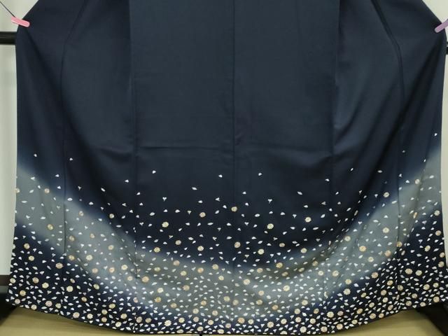 平和屋本店■極上　訪問着　総刺繍　舞花文　濃紺地　暈し染め　金糸　逸品　DZAA5353kh5 平和屋本店□極上 訪問着 総刺繍 舞花文 濃紺地 暈し染め 金糸 逸品