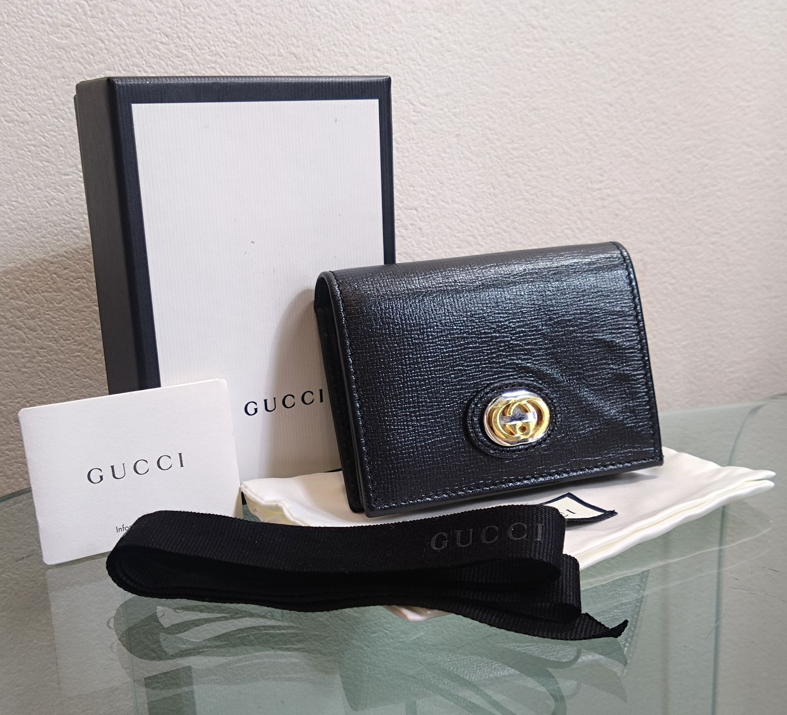 936 GUCCI グッチ インターロッキング コンパクトウォレット 二つ折り財布 ブラック 598532