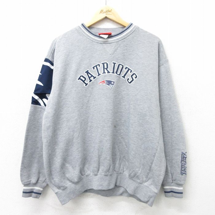 XL/古着 長袖 スウェット メンズ 00s NFL ニューイングランドペイトリオッツ 大きいサイズ クルーネック グレー 霜降り アメフト スーパー