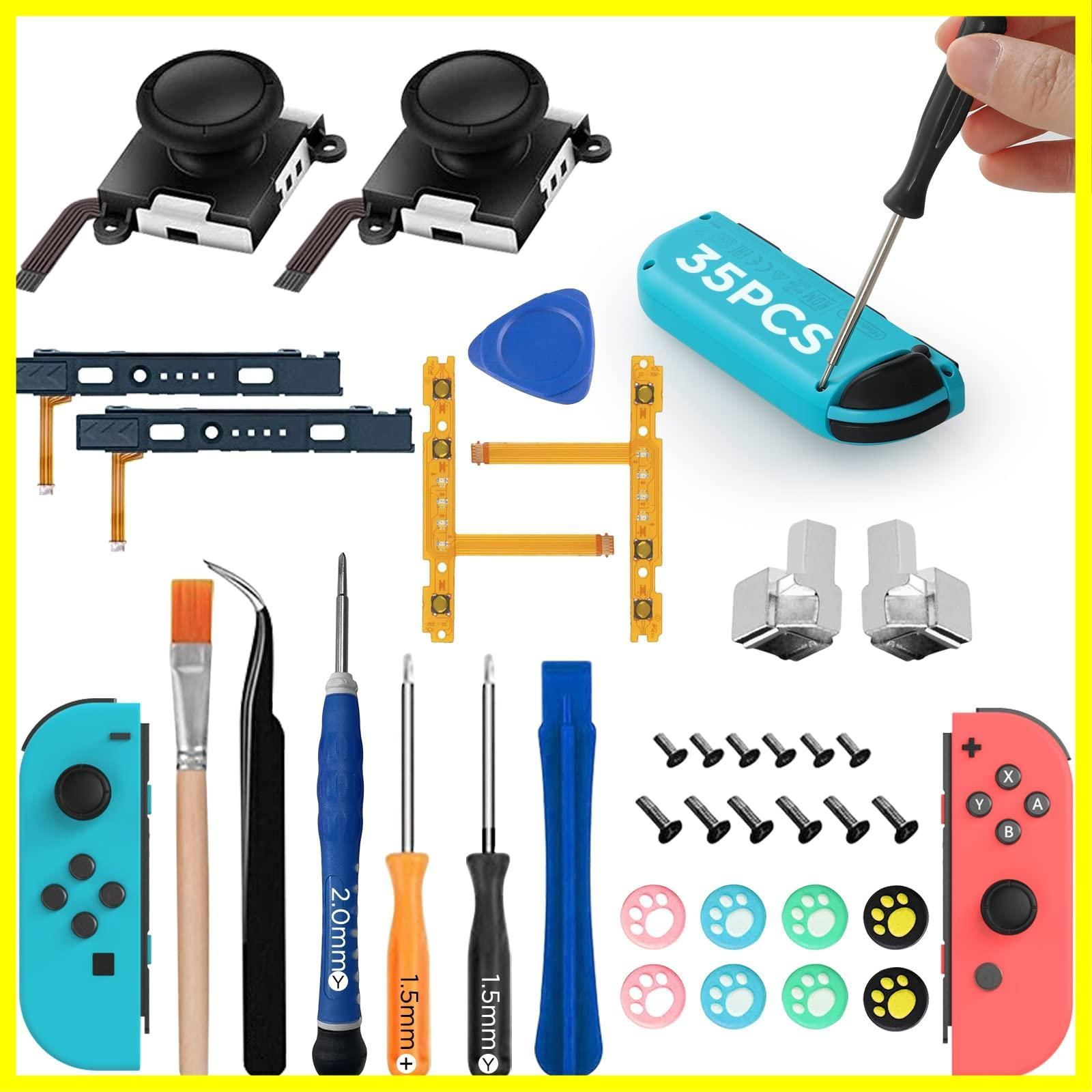 Switch 修理キット Switch joycon 対応 コントローラー 修理セット 【35in1交換部品全て揃え】 スイッチ ジョイコン スティック 交換パーツ2個 SR SL GeeRic キーボタン フレックスケーブル 左右セット2個 ライトケーブル2