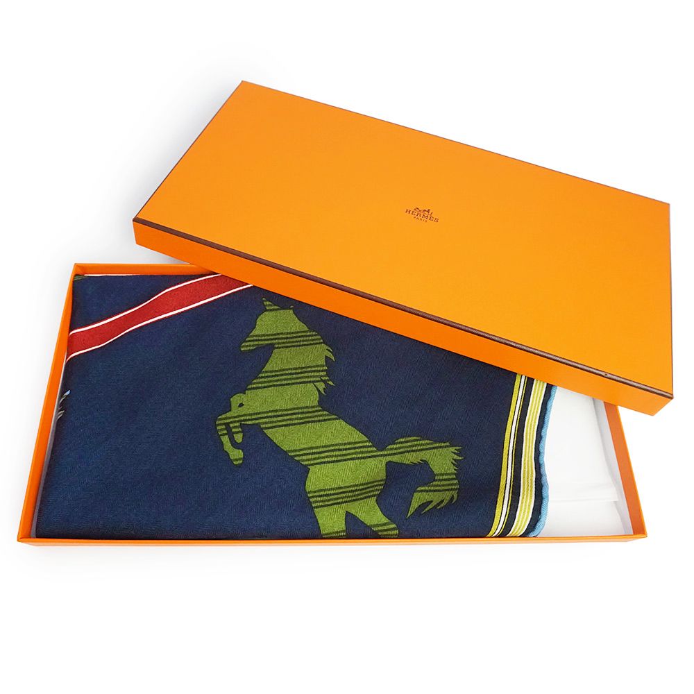 エルメス ロザンジュ GM クラン エケストル CLAN EQUESTRE ひし形 ストール スカーフ カシミヤ70% シルク30% ネイビー HERMES
