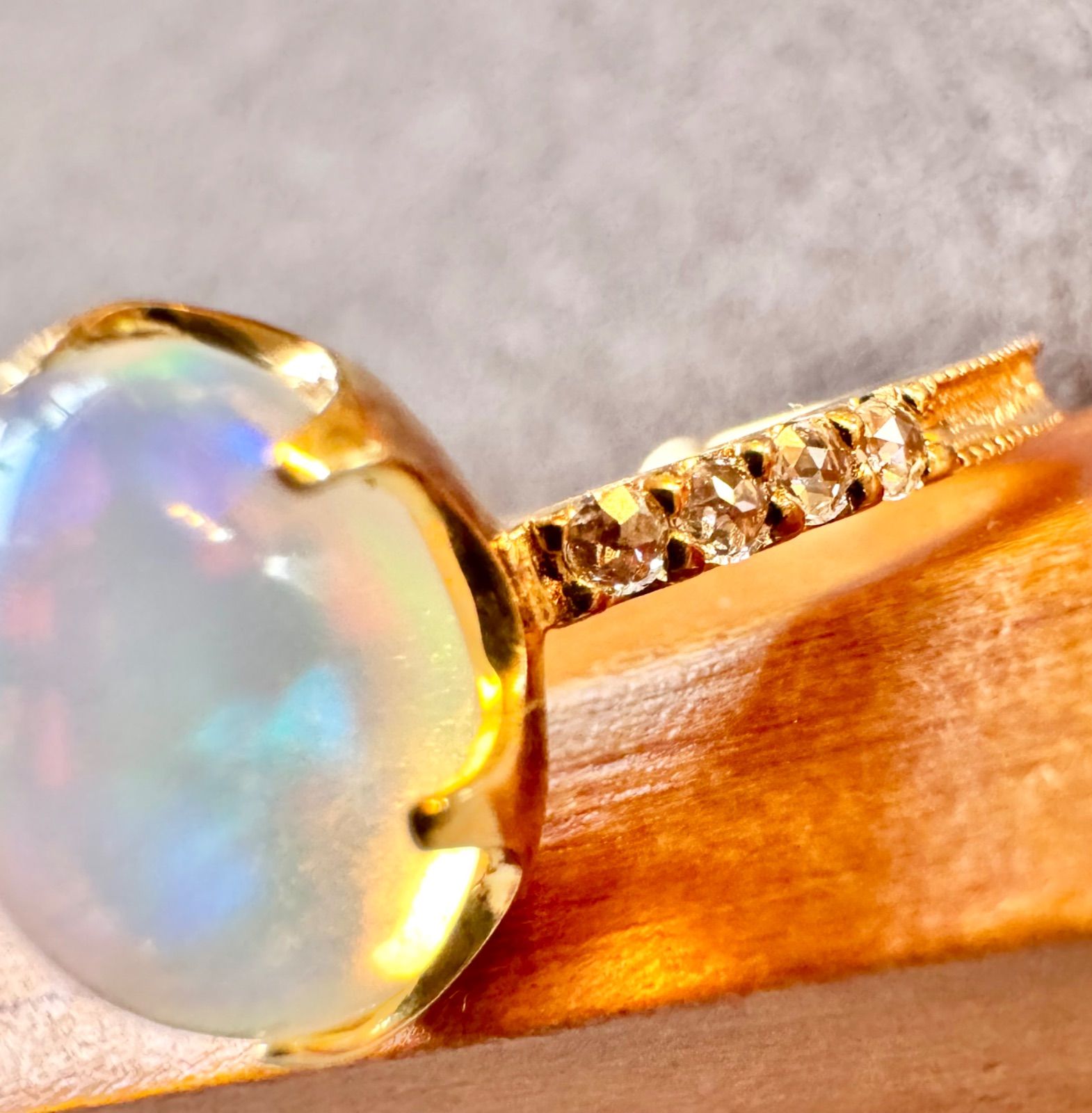 セイレーンアズーロ◆ K18YG*11号*オパール*ロゼッタリング*カボション セイレーンアズーロ◇ K18YG*11号*オパール*ロゼッタリング*カボション