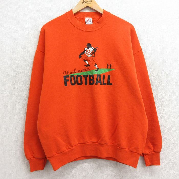 L/古着 ジャージーズ 長袖 スウェット メンズ 90s フットボール ワシントン クルーネック オレンジ 24apr22 中古 スエット トレーナー トッ
