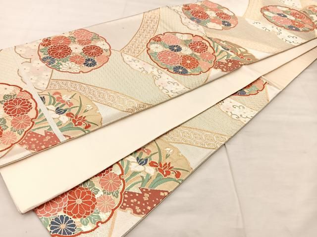平和屋着物◎西陣 六通柄袋帯 唐織 雪輪花文 金銀糸 正絹 逸品